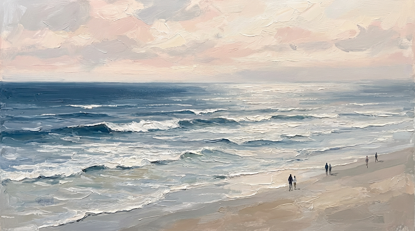 Coastal Serenity Walk | Modern Impressionist Seascape Style Hand-Painted Oil Painting Wall Art