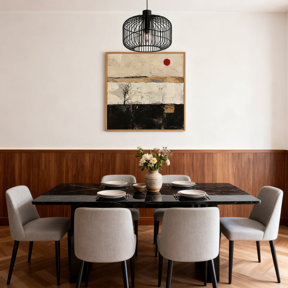 Lone Tree & Red Sun Landscape Theme Painting – Modern Abstract Style Handmade Oil Painting Wall Art