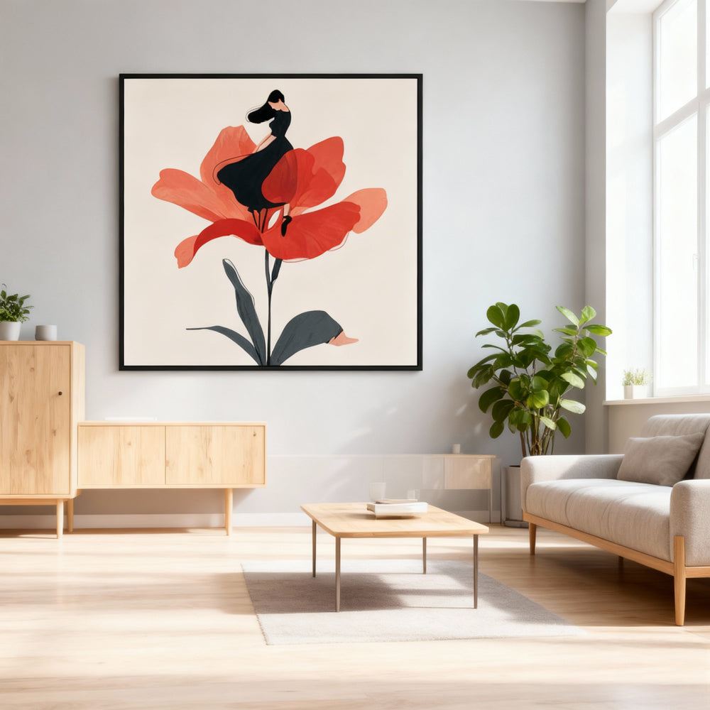 Blooming Grace – Modern Minimalist Figurative Floral Handmade Oil Painting Wall Art