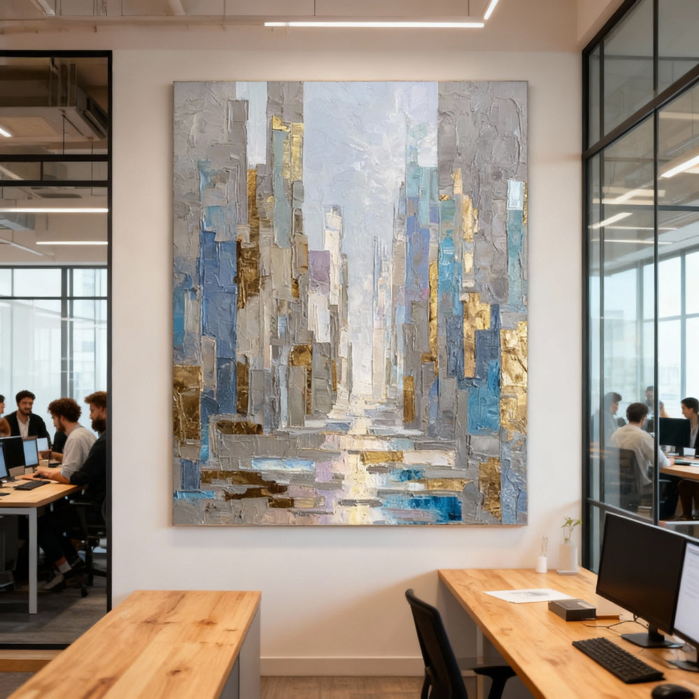 Dimension of Time – Modern Abstract Cityscape Texture Painting, Handmade Oil Wall Art for Contemporary Interior Decoration