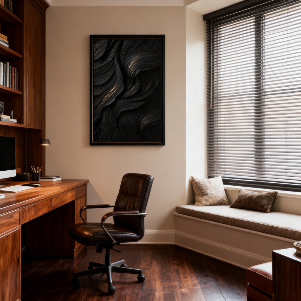 Black Flow Texture Theme Painting – Modern Abstract Style Handmade Texture Wall Art