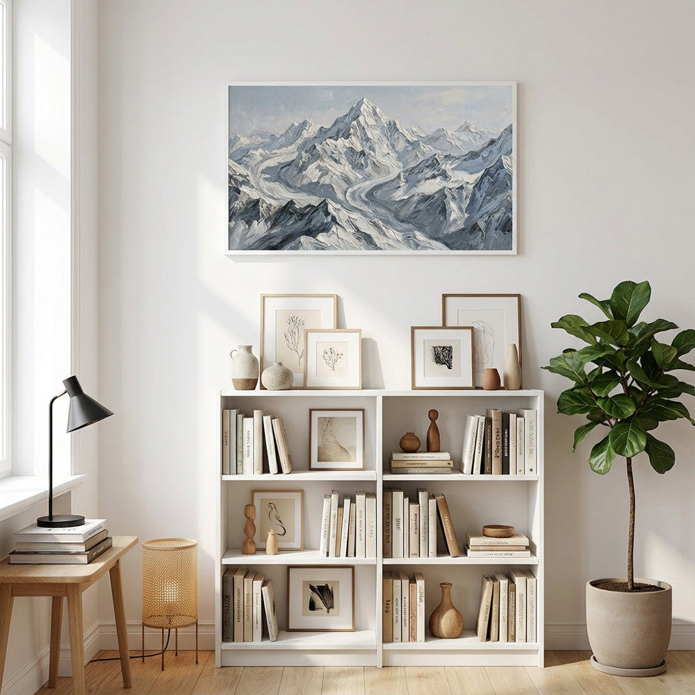 Frozen Rivers of the Summit – Impressionist Snow Mountain Oil-Style Artwork Handcrafted Painting