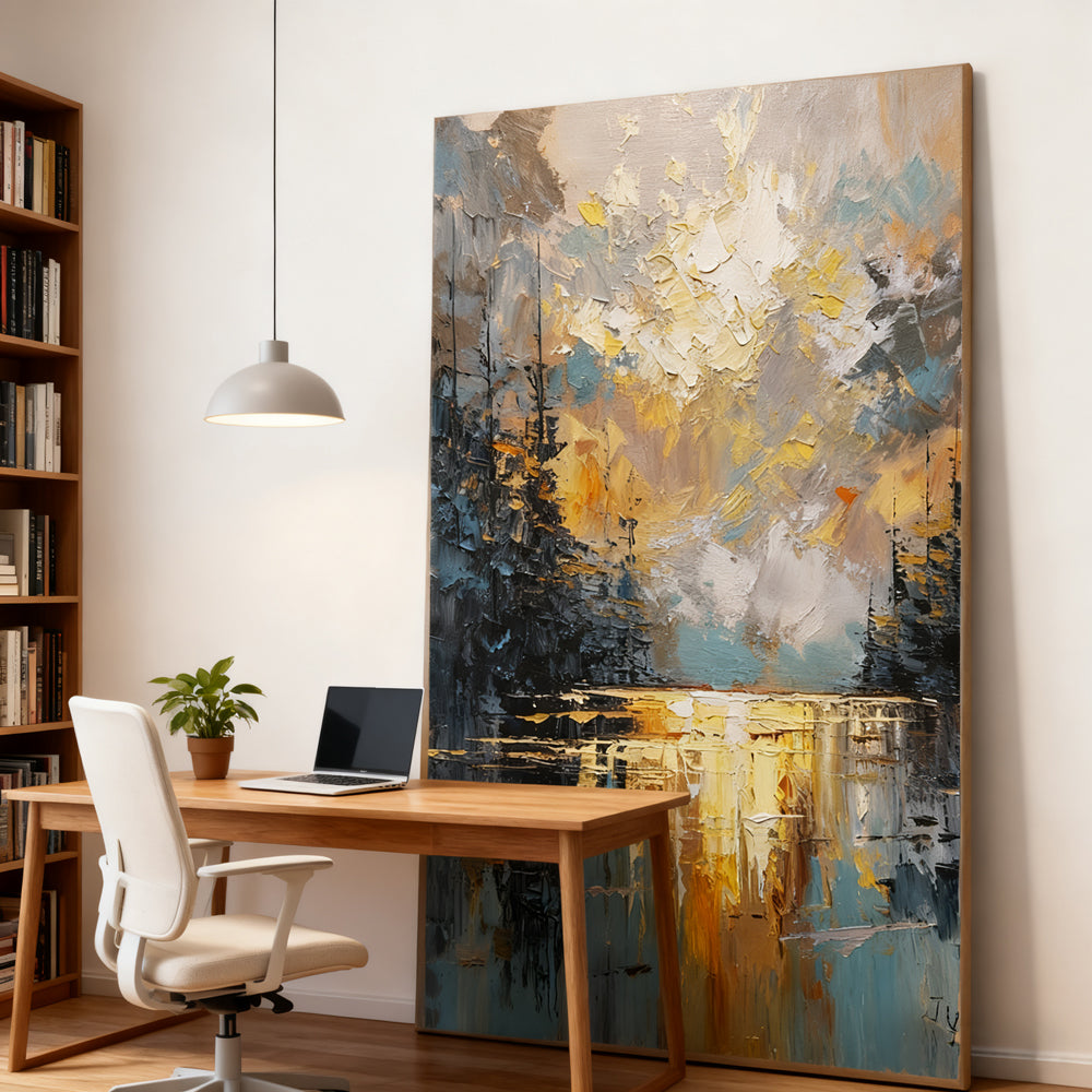 Sunlit Forest Reflections – Impressionist Textured Hand-Painted Oil Wall Art