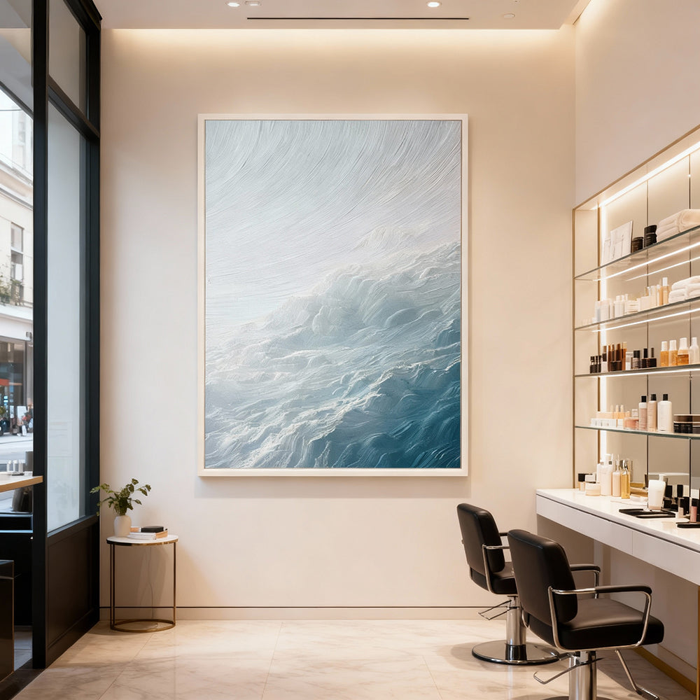 Dreamy Clouds – Minimalist Abstract Texture Painting in Gradient Blue Tones, Soft Sky and Mist Elements