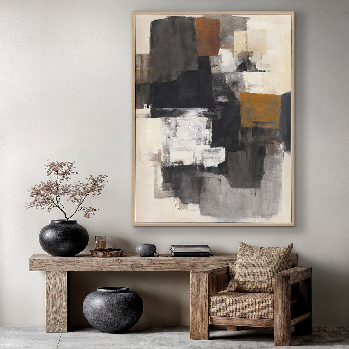 Bold contrasts in black and ochre create depth, drama, and timeless modern elegance