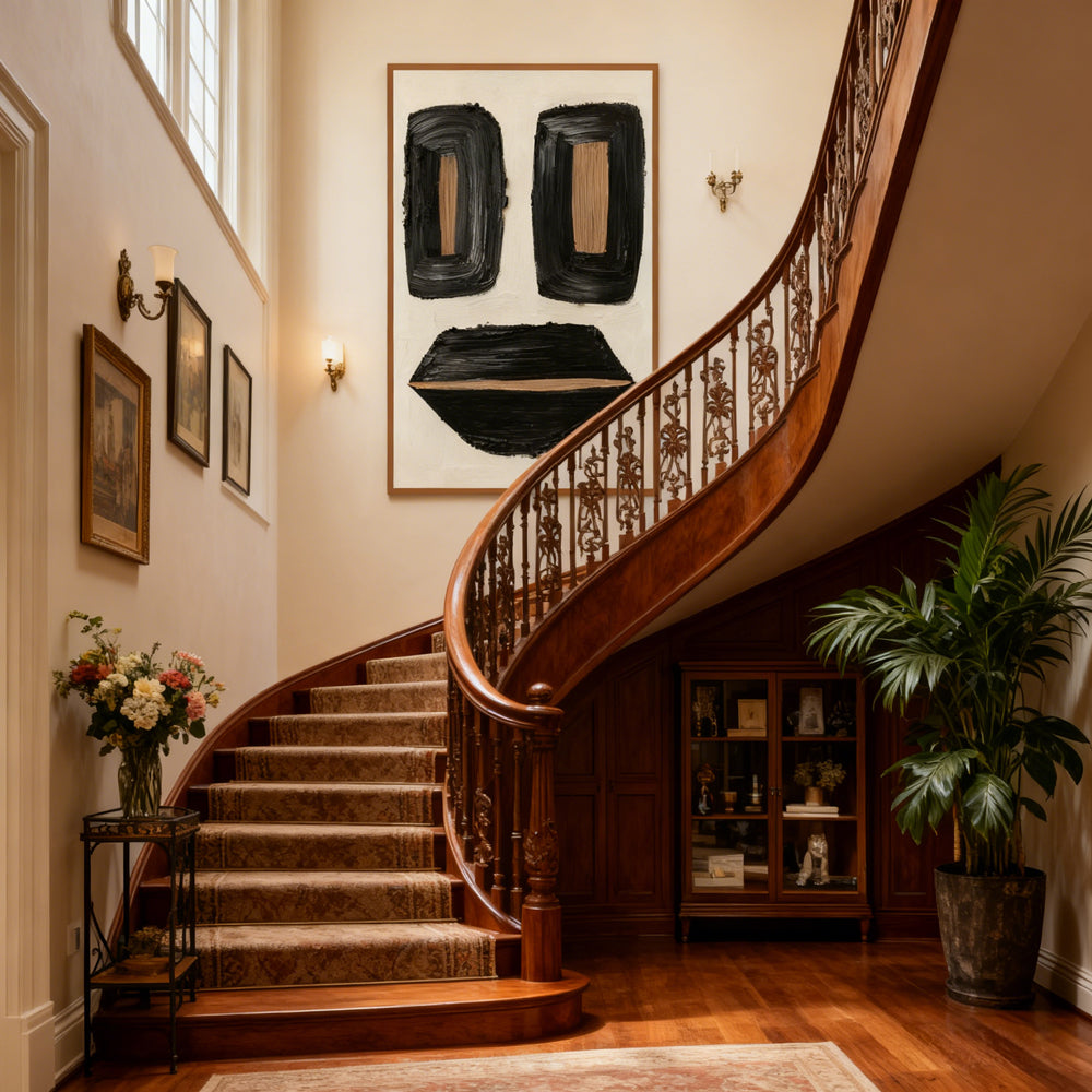 Minimalist Face Motif Texture Art – Modern Abstract Style Handmade Oil Painting Wall Art