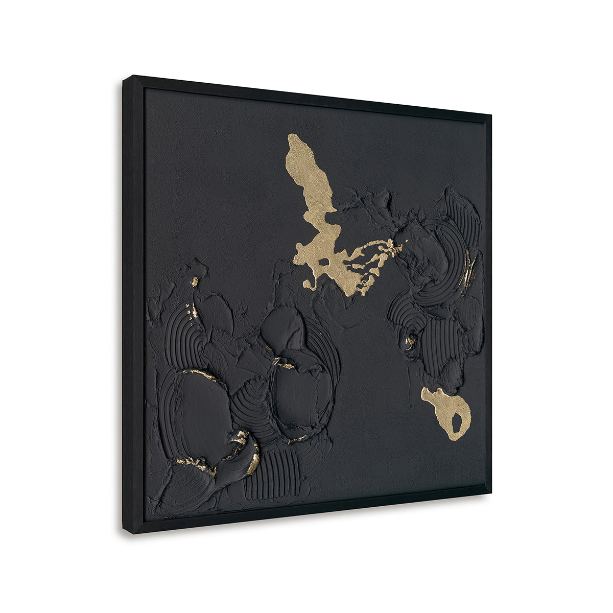 Handmade Abstract Wall Art – Black Textured Painting with Gold Accents