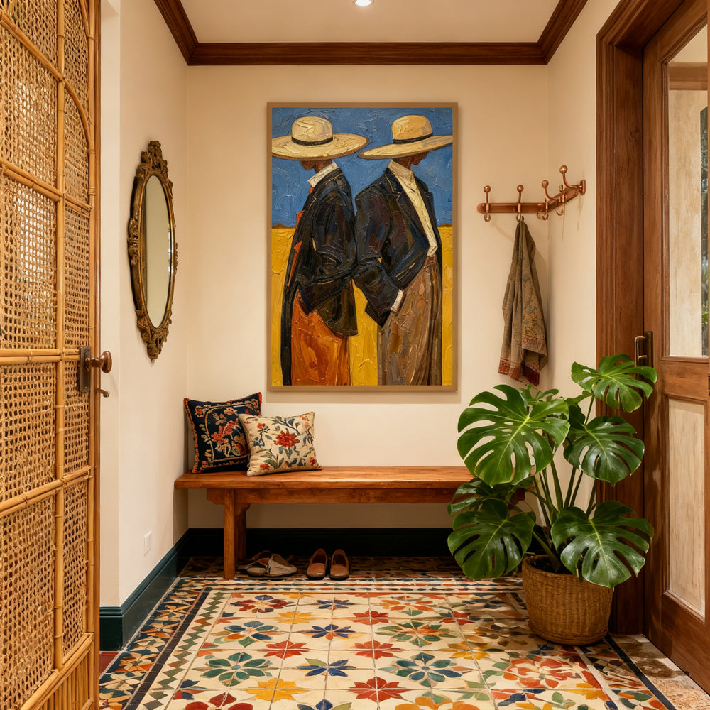 Dual Cowboys Back-to-Back – Modern Figurative Style Handmade Oil Painting Wall Art