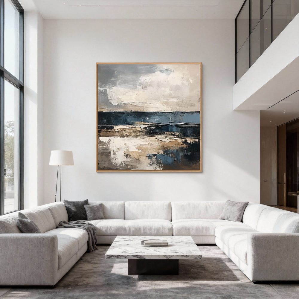 Coastal Horizon Theme Painting – Modern Abstract Style Handmade Oil Painting Wall Art