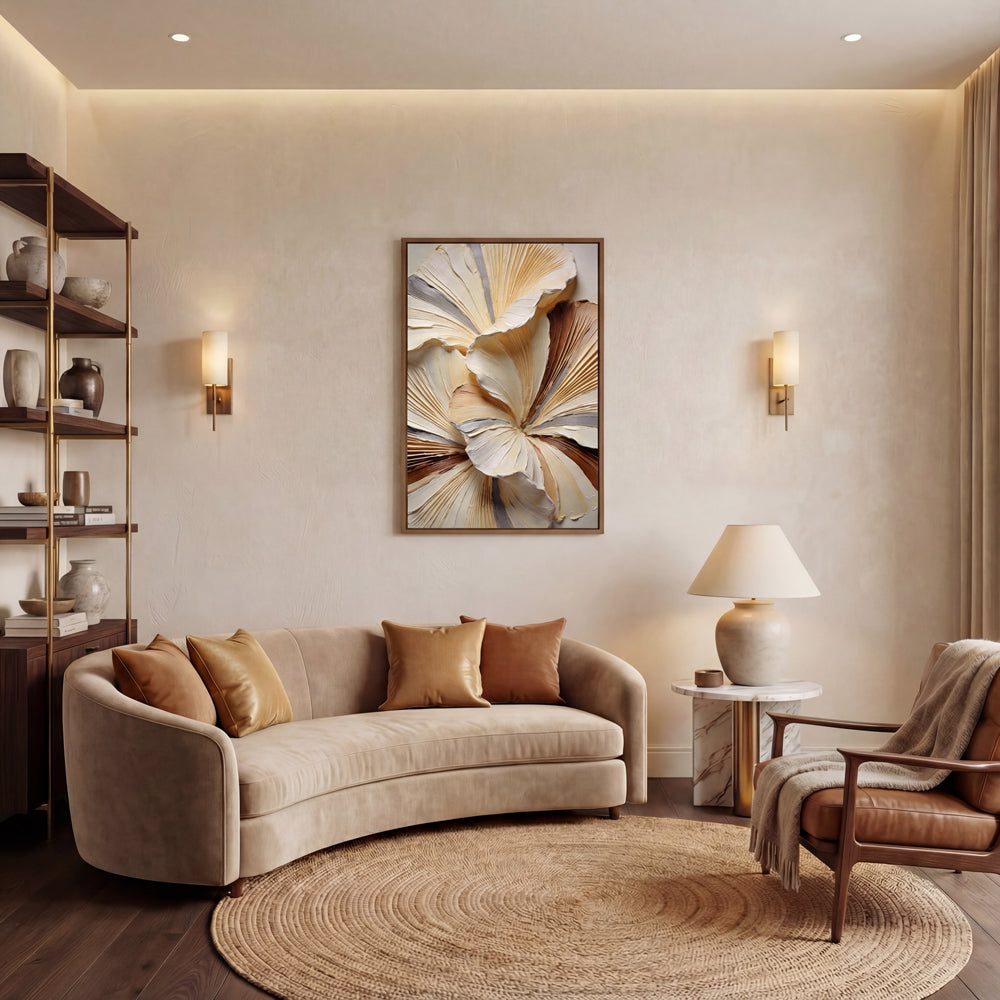 Golden Bloom Abstraction | Textured Floral Style Handmade Oil Painting Wall Art