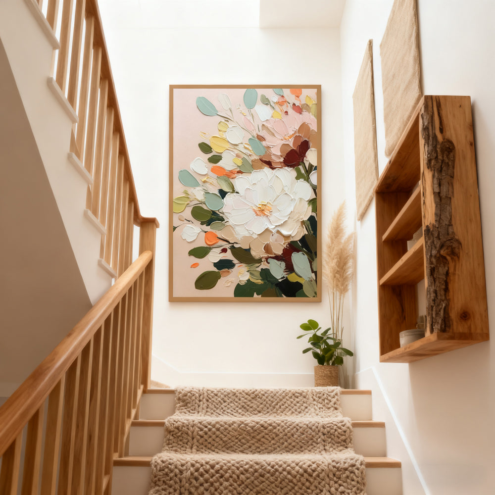 Blossom Radiance Bouquet – Modern Floral Palette Knife Style Handmade Oil Painting Wall Art