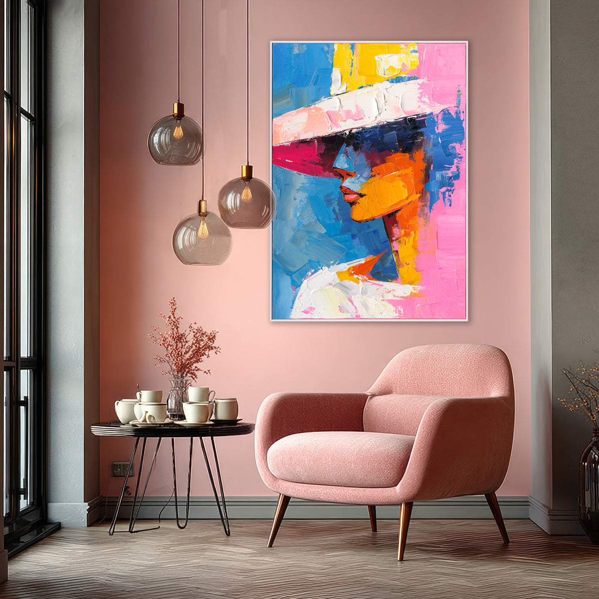Handmade Abstract Woman Portrait Colorful Modern Art on Canvas