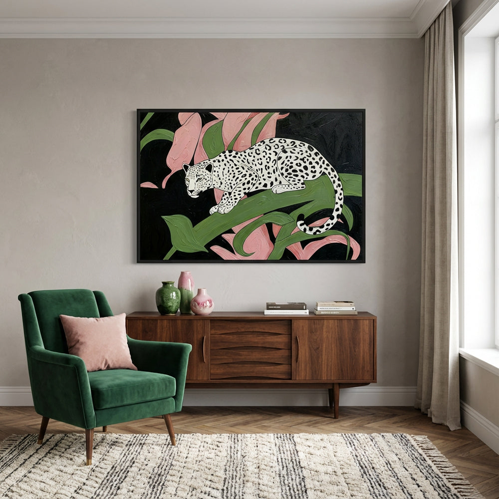 Leopard in Bloom – Modern Figurative Style Handmade Painting Wall Art