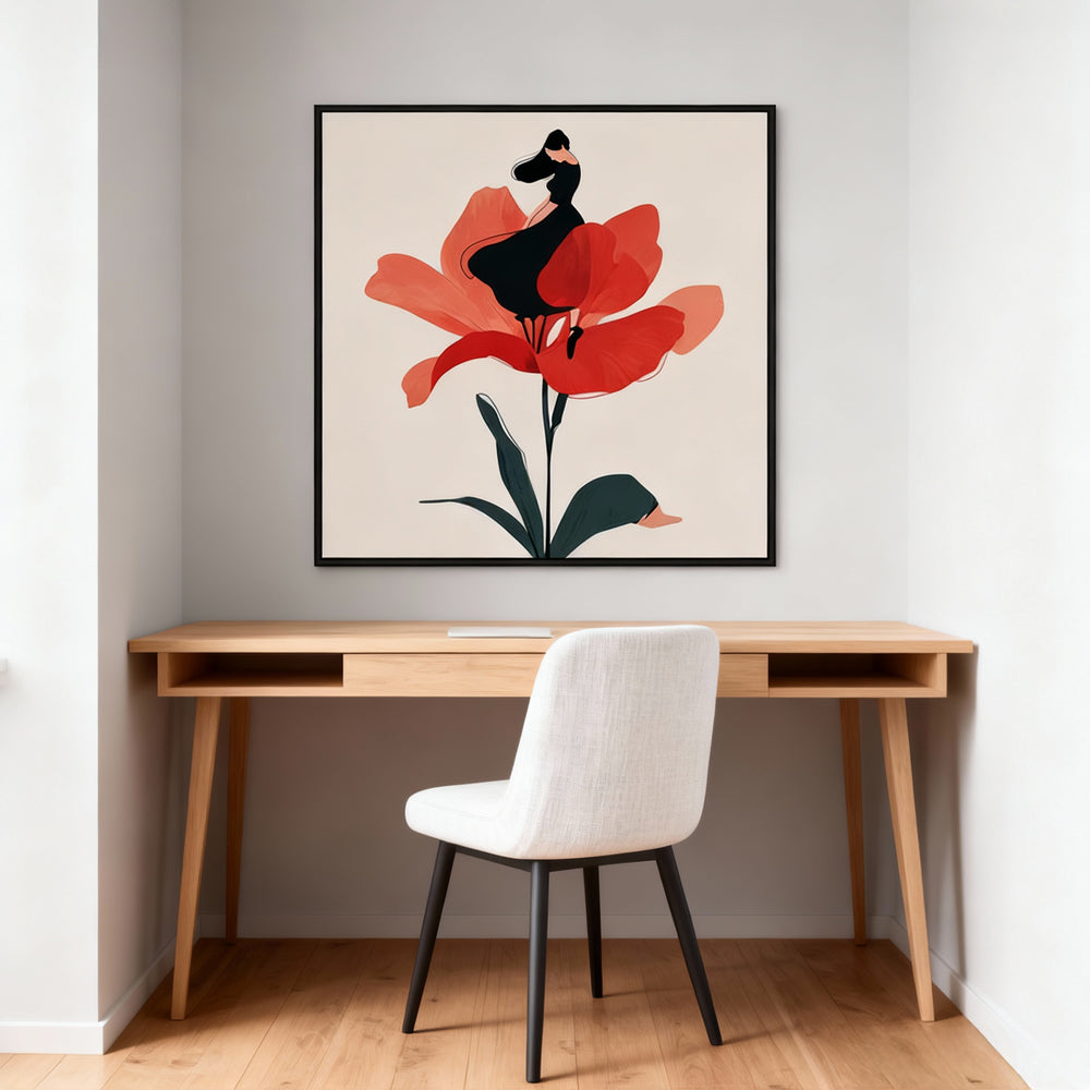 Blooming Grace – Modern Minimalist Figurative Floral Handmade Oil Painting Wall Art