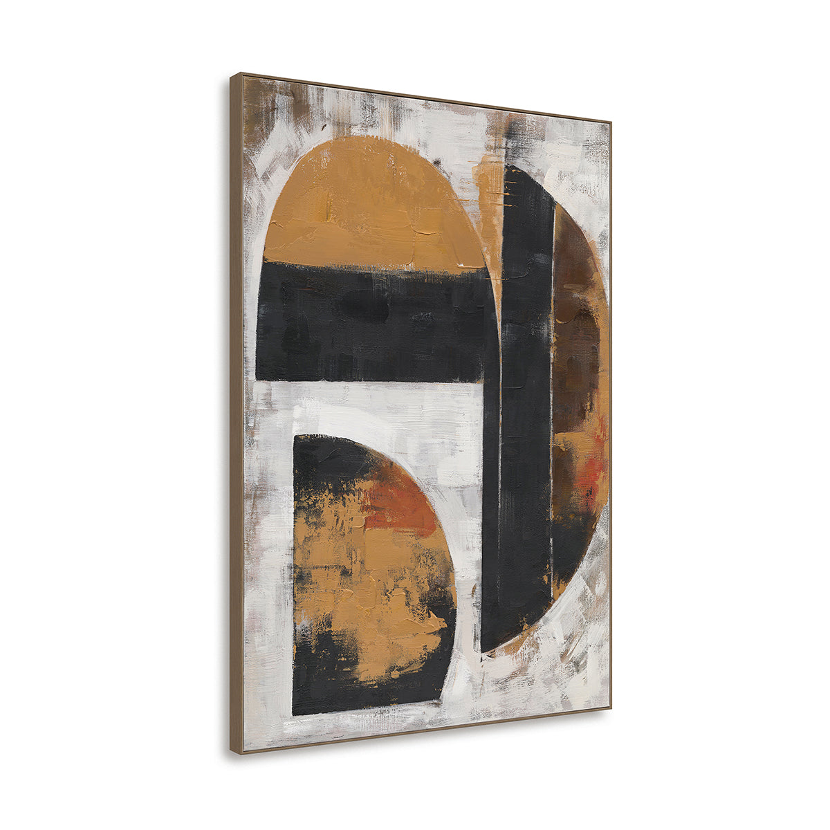 Golden Contrast – Hand-Painted Abstract Geometric Canvas