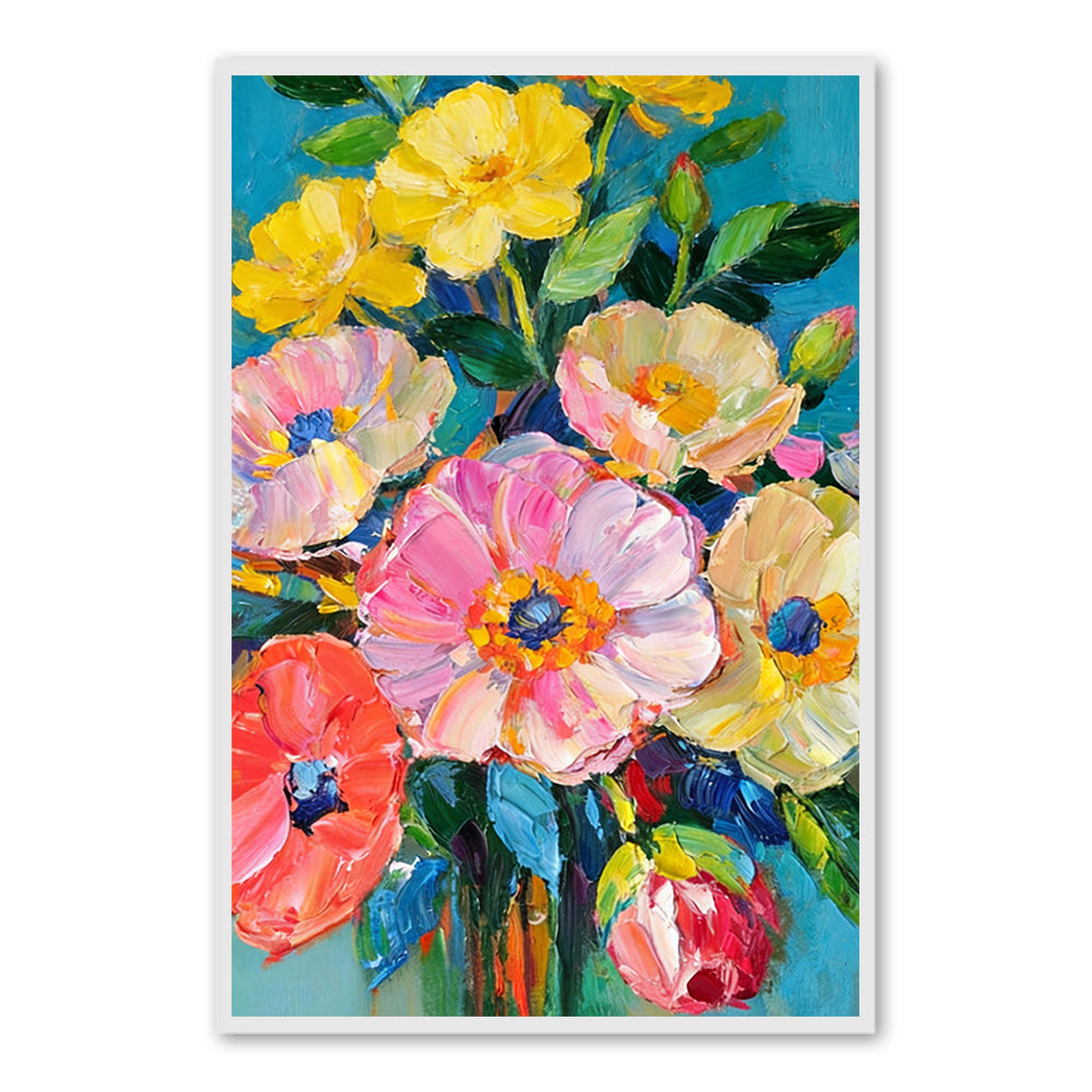 Colorful Floral Wall Art Hand-painted Texture Canvas Modern Abstract Living Room Decoration-Portrait Orientation
