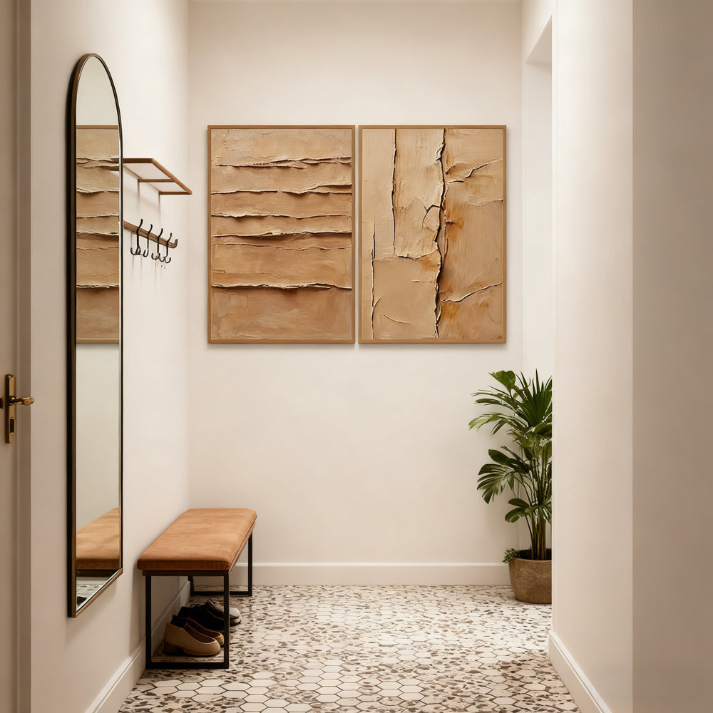 Desert Layer Texture Theme Painting – Modern Abstract Style Handmade Texture Wall Art (Set of 2)