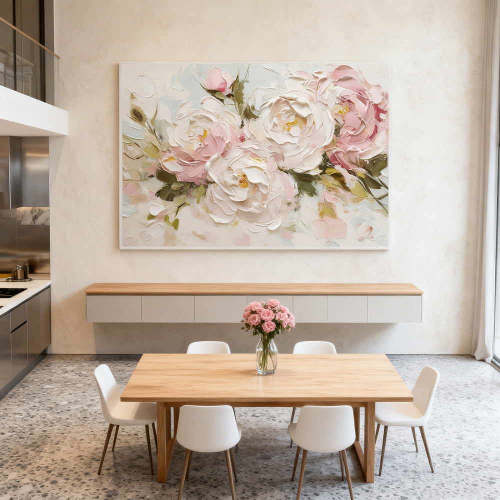 Peony Floral Palette Knife Painting, Handcrafted Oil Painting, Elegant Wall Art