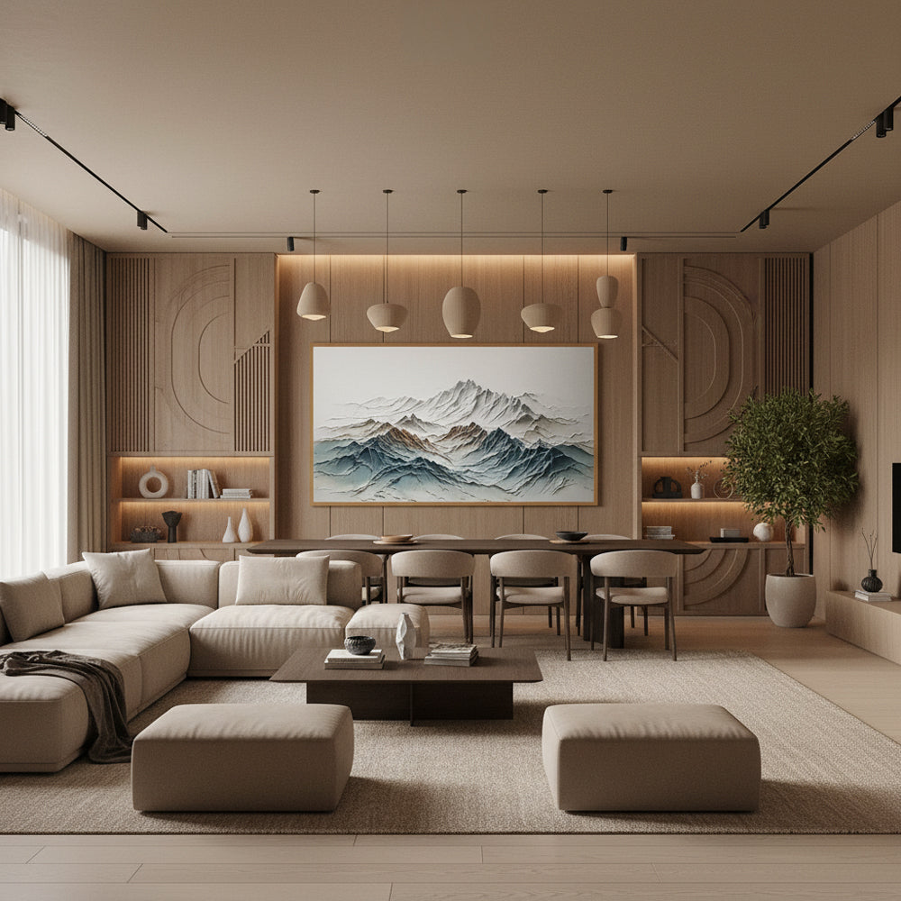 Layered Mountain Peaks – Textured Abstract Landscape Handmade Oil Painting Wall Art