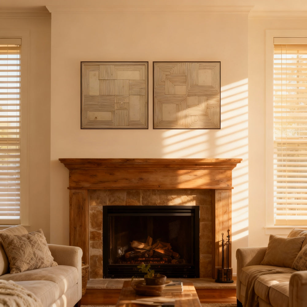 Geometric Harmony – Modern Abstract Line Texture Painting, Handmade Oil Wall Art (Set of 2)