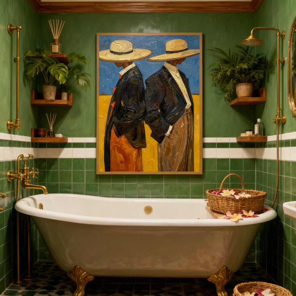 Dual Cowboys Back-to-Back – Modern Figurative Style Handmade Oil Painting Wall Art