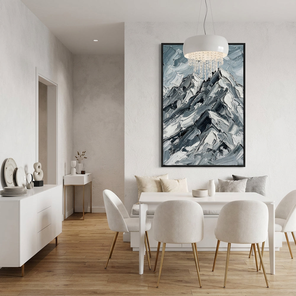 Echoes of the Frosted Peaks – Impressionist Textured Mountain Oil-Style Artwork Handmade paintings