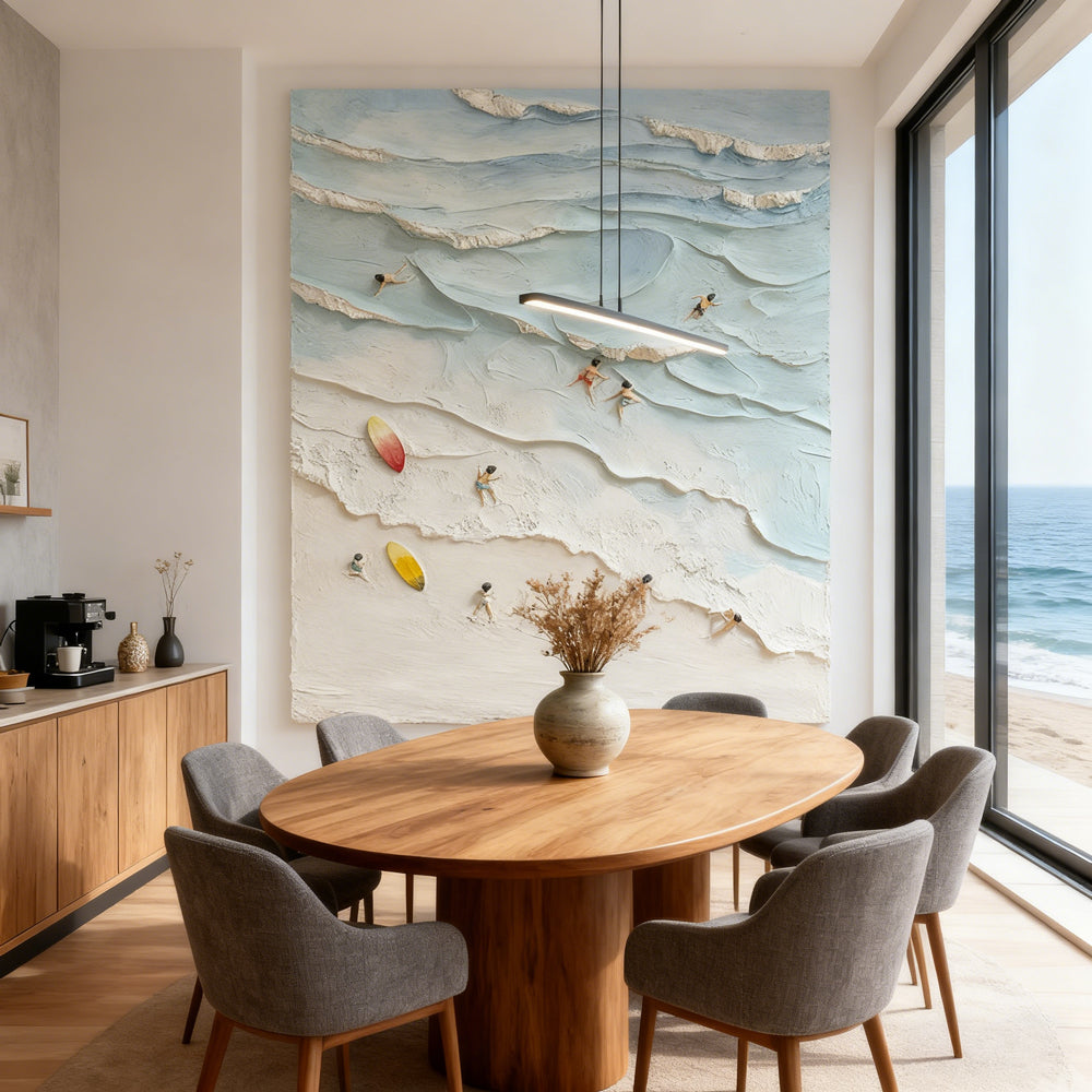 Beach Leisure Panorama – Modern Relief Style Handmade Oil Painting Wall Art