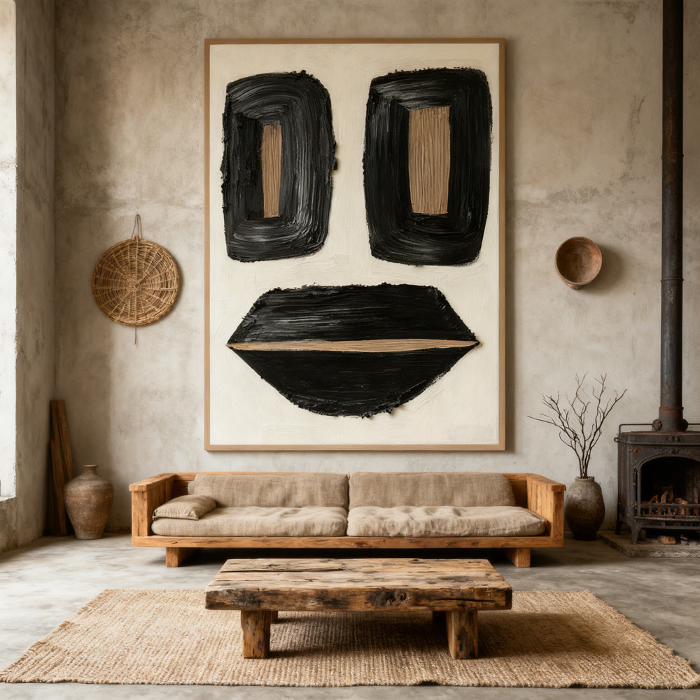 Minimalist Face Motif Texture Art – Modern Abstract Style Handmade Oil Painting Wall Art