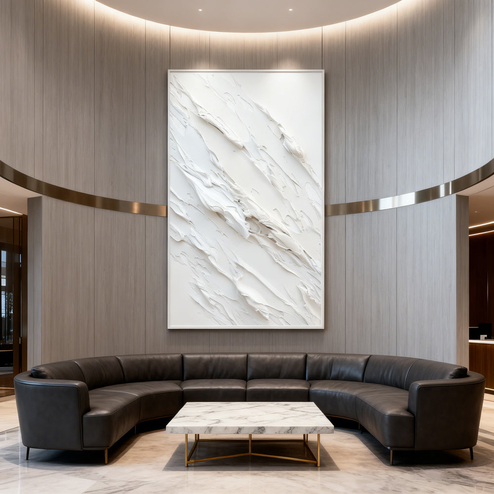 Monochrome Flow – Textured Palette Knife Painting, Abstract White Art, Handmade Wall Décor