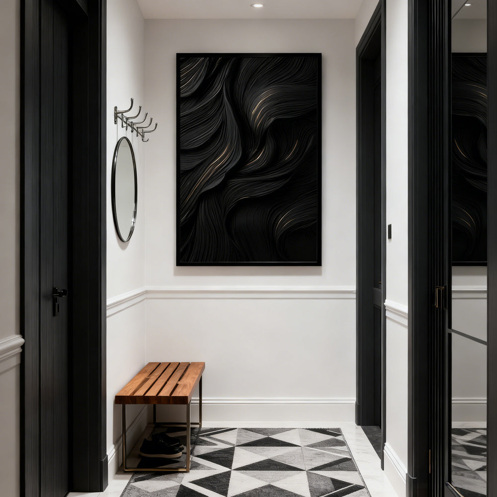 Black Flow Texture Theme Painting – Modern Abstract Style Handmade Texture Wall Art