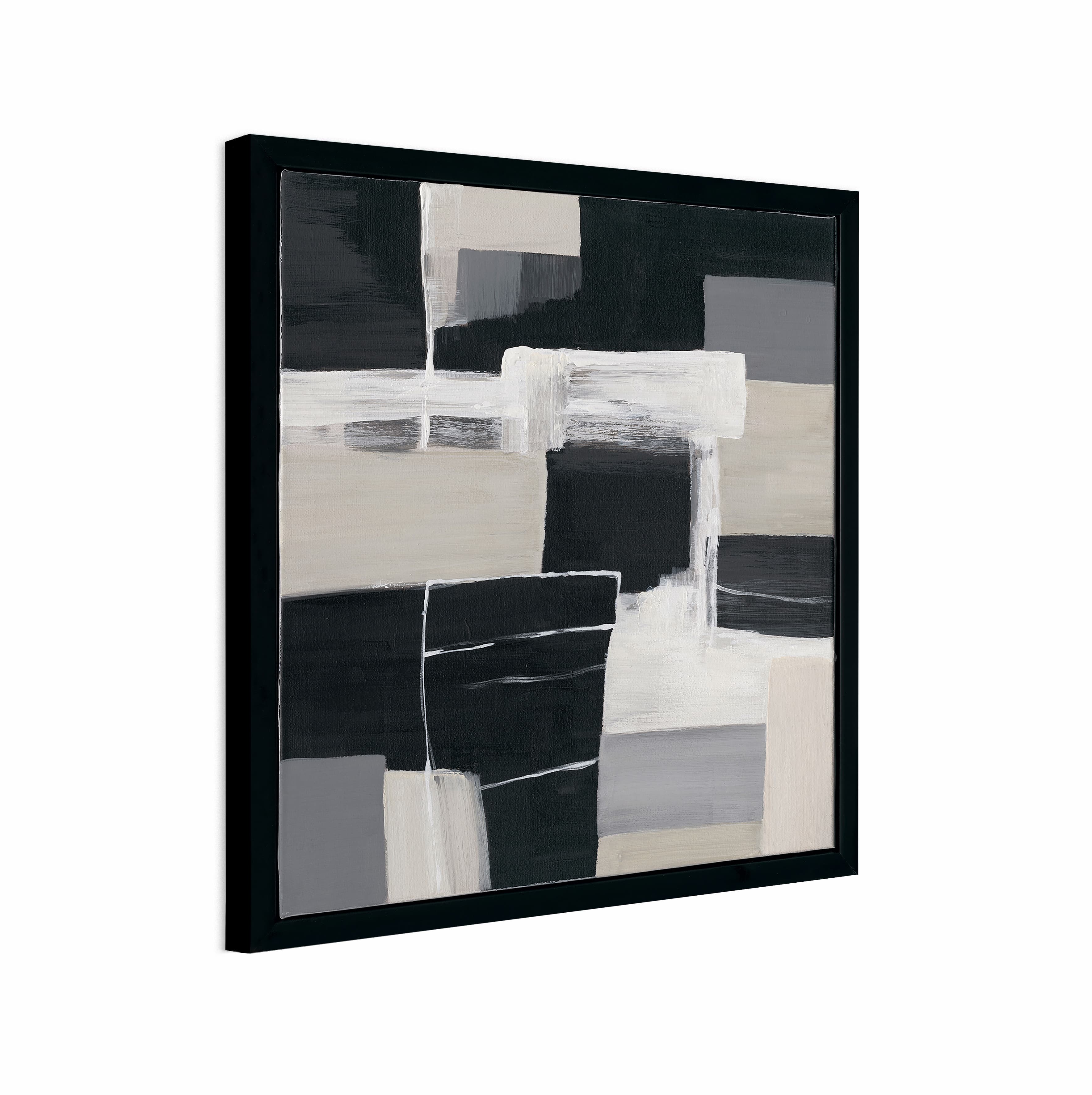 Original hand-painted piece in black, white, grey, and beige, minimalist style that fits any interior.