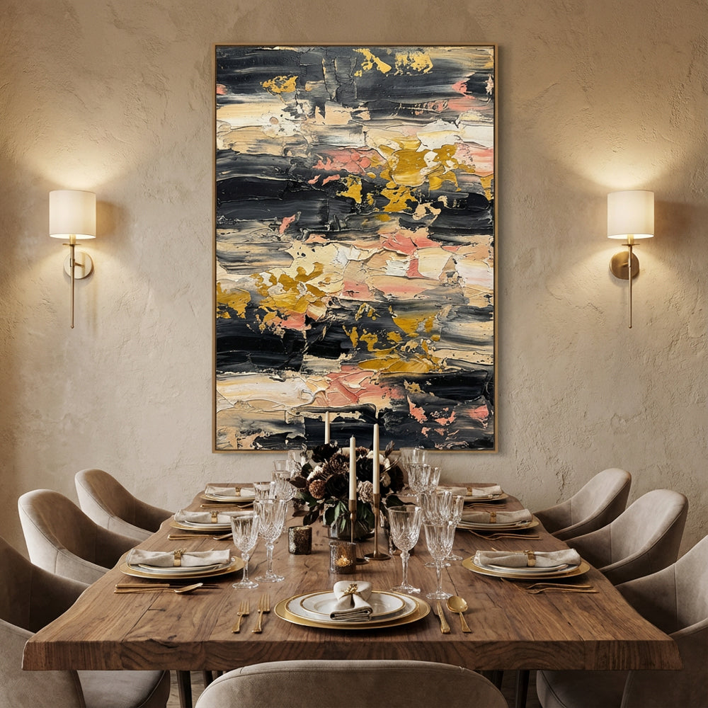 Gilded Tides — Abstract Expressionist Textured Handmade Oil Painting Wall Art