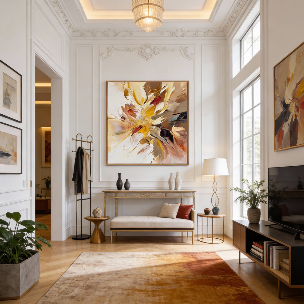 Radiant Bloom – Modern Abstract Floral Style Handmade Oil Painting Wall Art