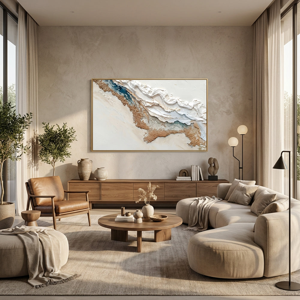 Coastal Drift Contours – Modern Abstract Textured Hand-Painted Oil Wall Art