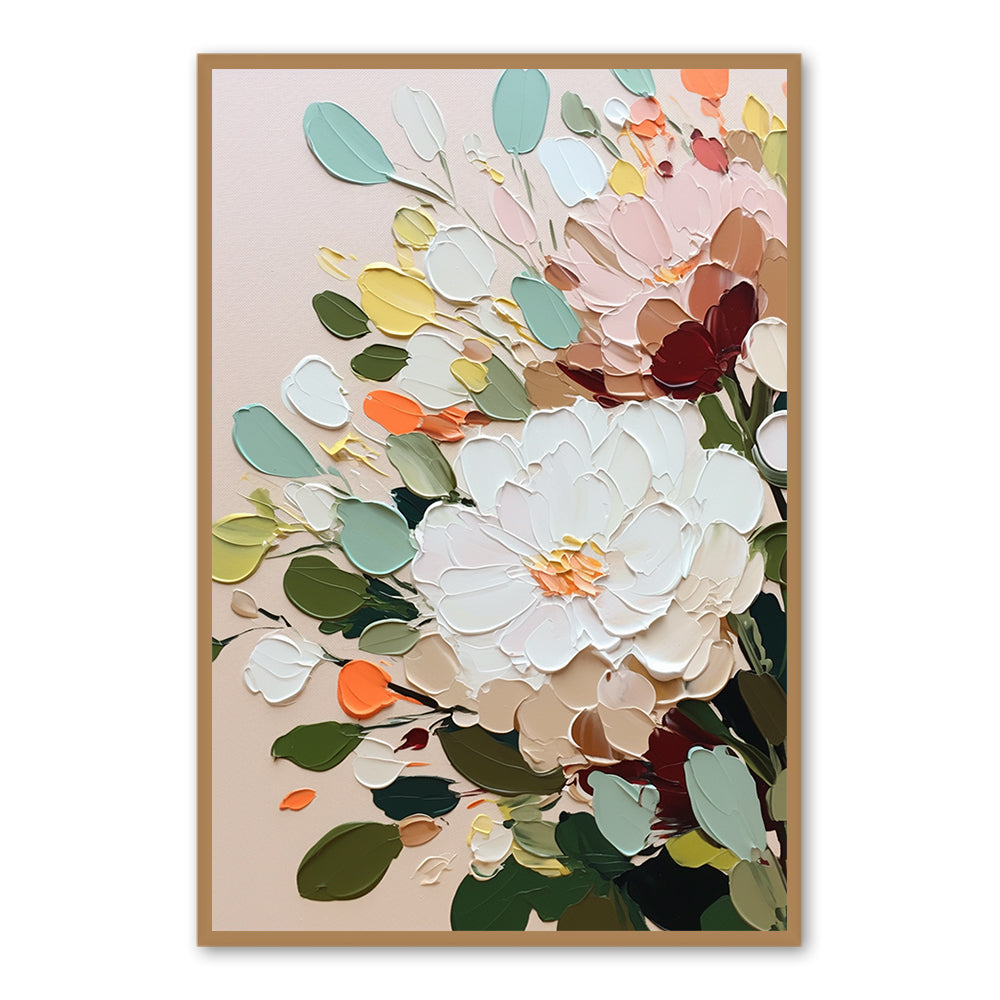 Blossom Radiance Bouquet – Modern Floral Palette Knife Style Handmade Oil Painting Wall Art