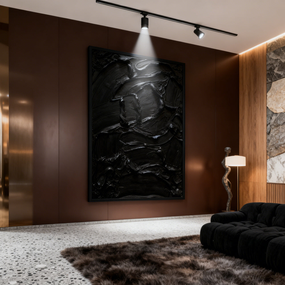 Abstract Black Oil Painting, Textured Art, Wall Décor