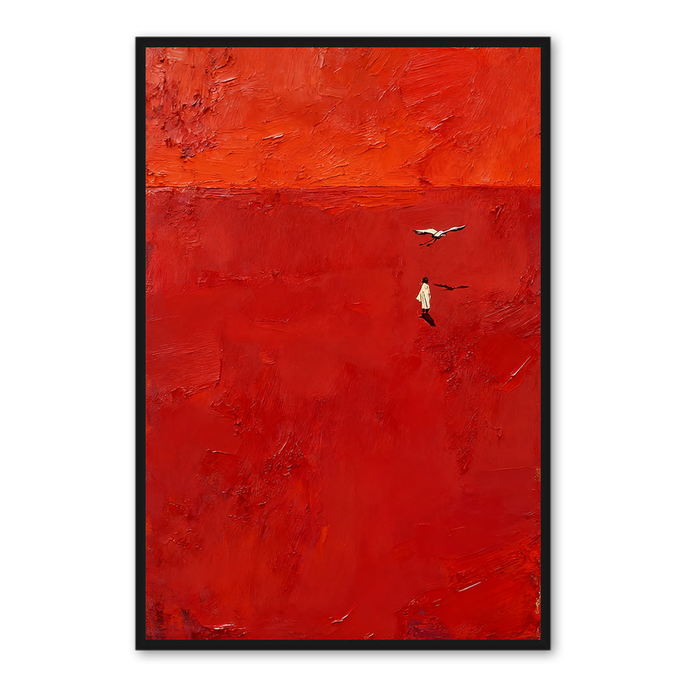Red Horizon - Handcrafted Oil Painting, Abstract Landscape Wall Art