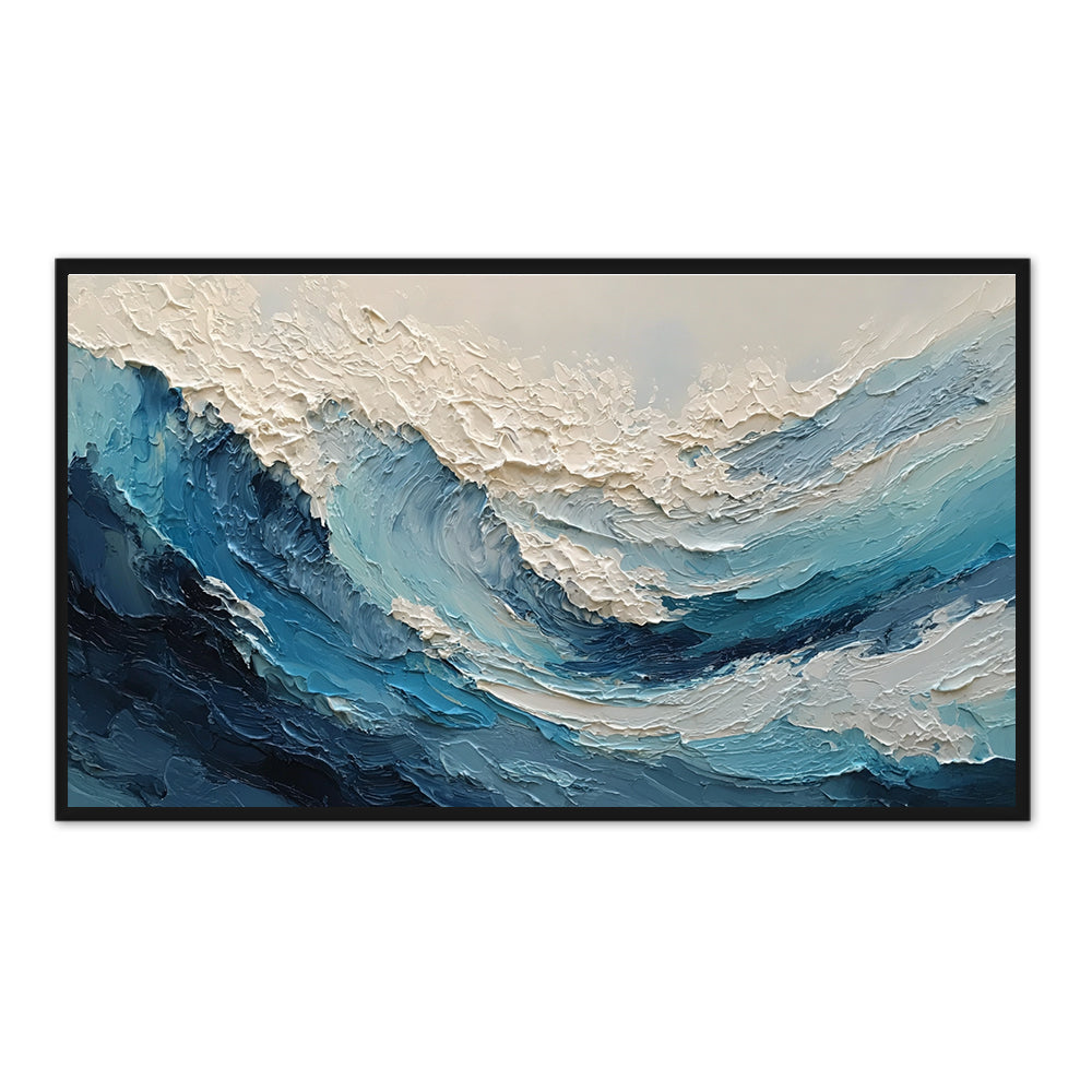 Azure Crest Motion | Abstract Seascape Expressionist Handmade Oil Painting Wall Art