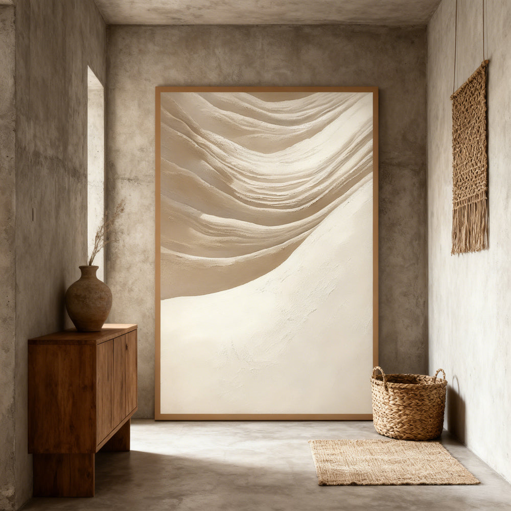 Desert Wave Serenity – Minimalist Style Handmade Oil Painting Wall Art