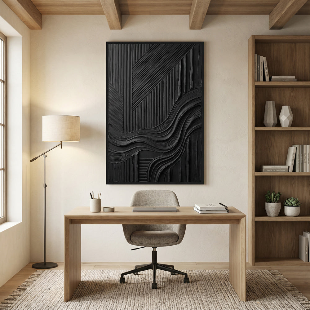 Midnight Current – Modern Minimalist Textured Hand-Painted Oil Painting Wall Art