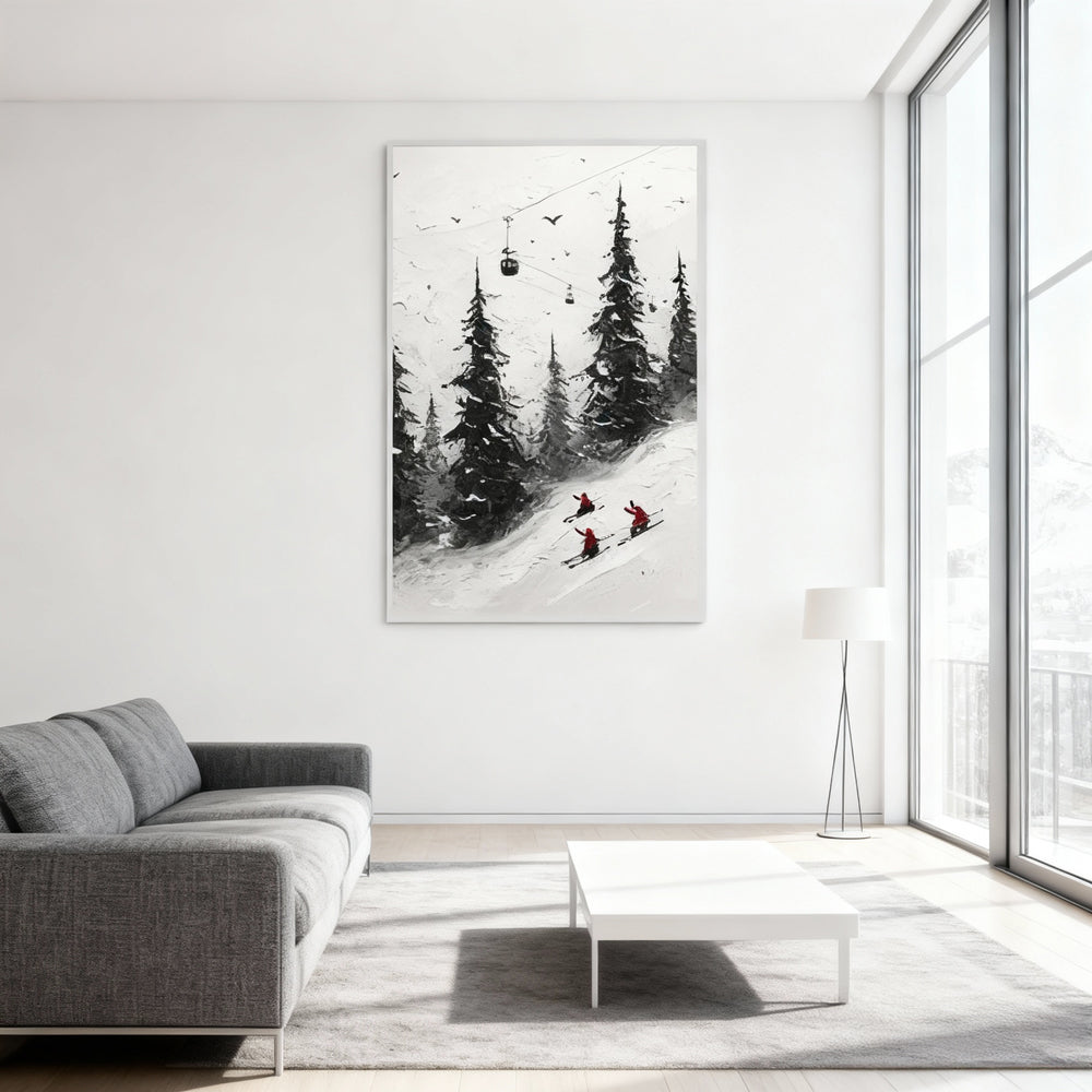Winter Skiing Forest Theme Painting – Impressionist Style Handmade Oil Painting Wall Art