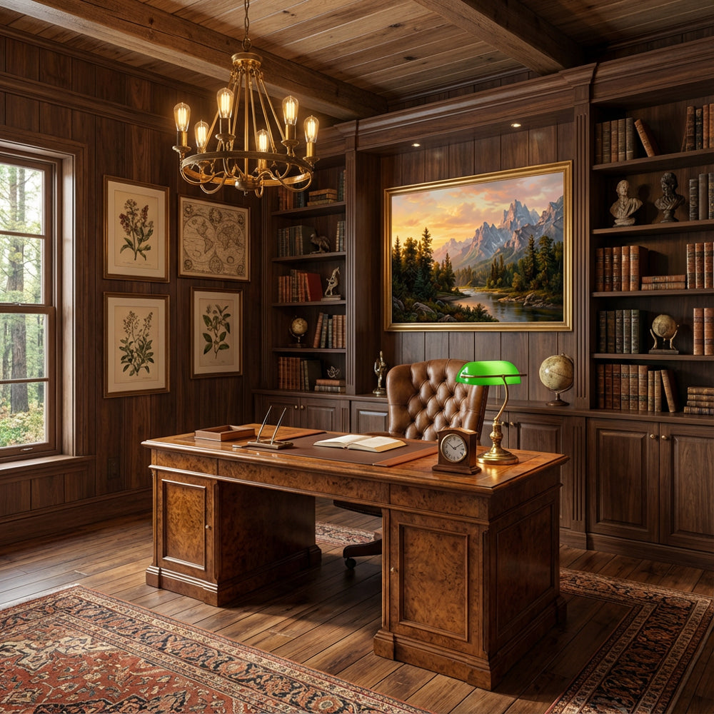 Golden Horizon Peaks – Realist Sunset Mountain Landscape Oil-Style Artwork Handcrafted Painting