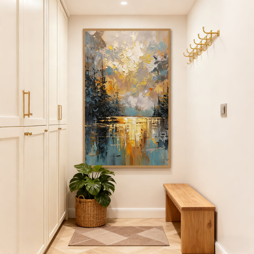 Sunlit Forest Reflections – Impressionist Textured Hand-Painted Oil Wall Art