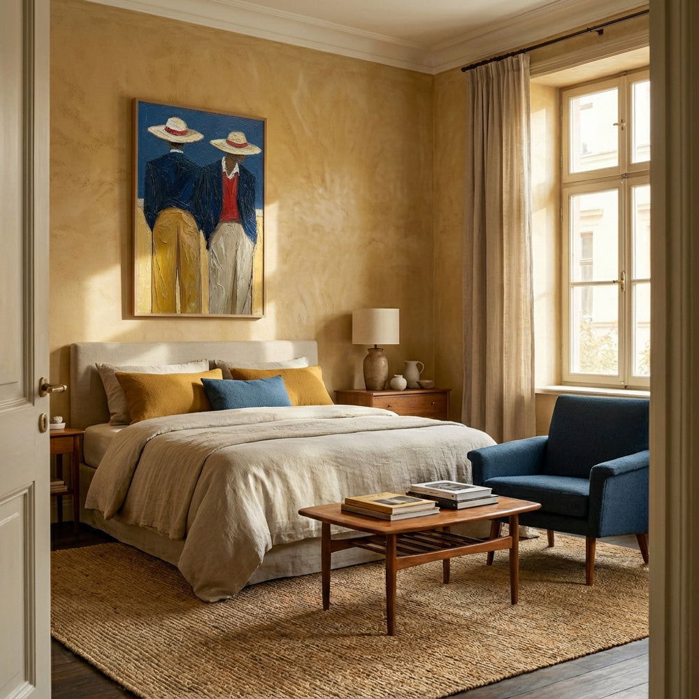 Two Gentlemen in Hats – Modern Figurative Style Handmade Oil Painting Wall Art