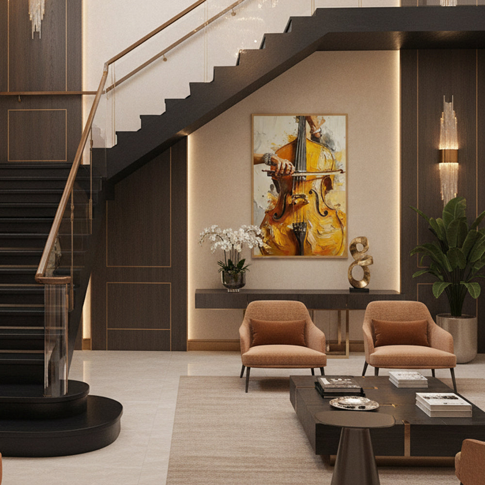 Rhythm of Strings – Impressionist Music Theme Handmade Oil Painting Wall Art