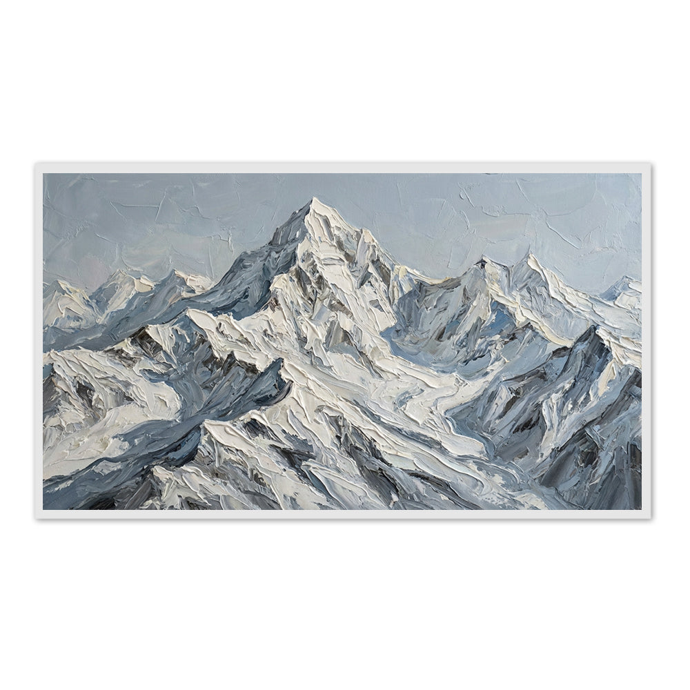Crest of the Silent Range – Impressionist Snow Mountain Oil-Style Artwork Handcrafted Painting