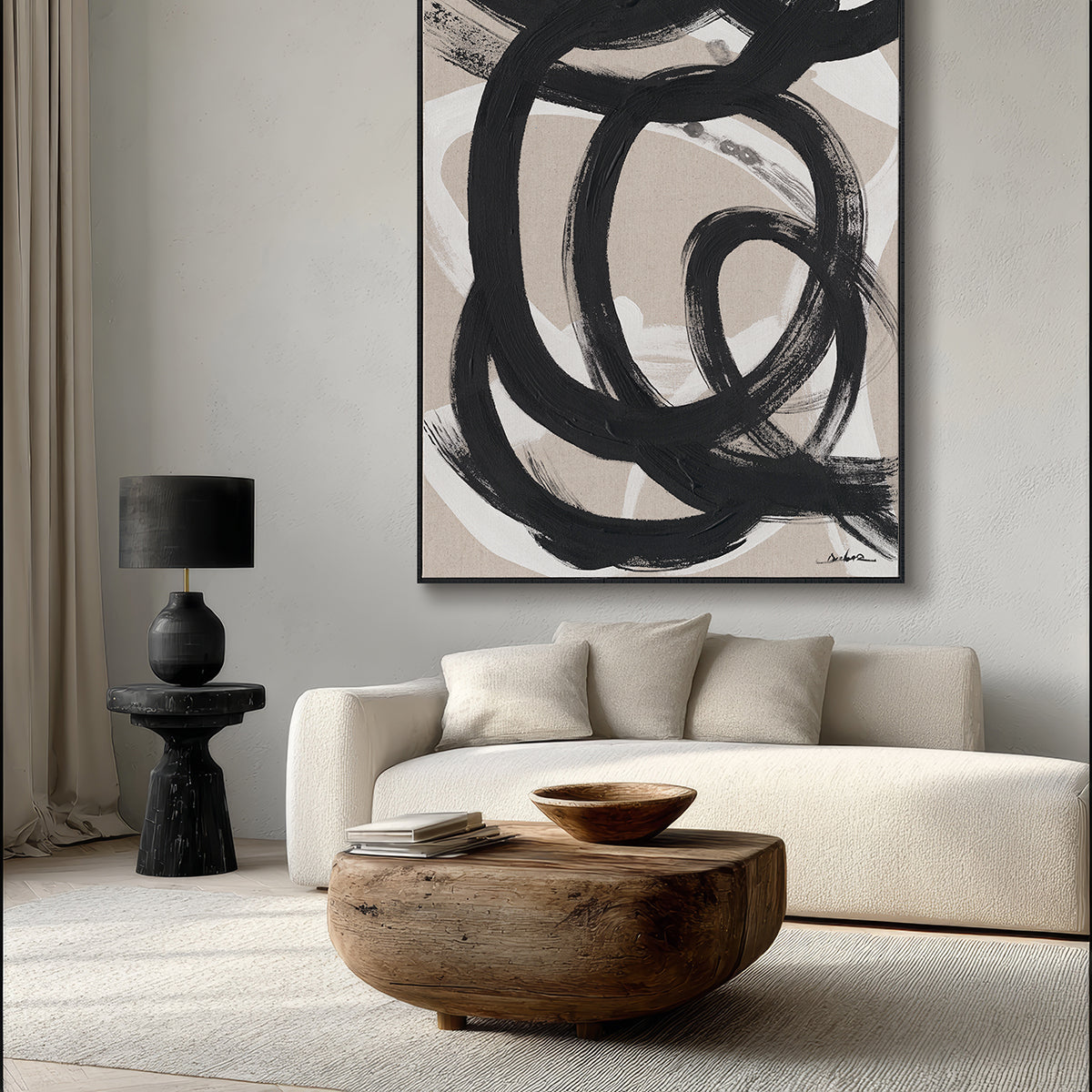 Hand-Painted Canvas Wall Art Modern Black Brushstroke Abstract
