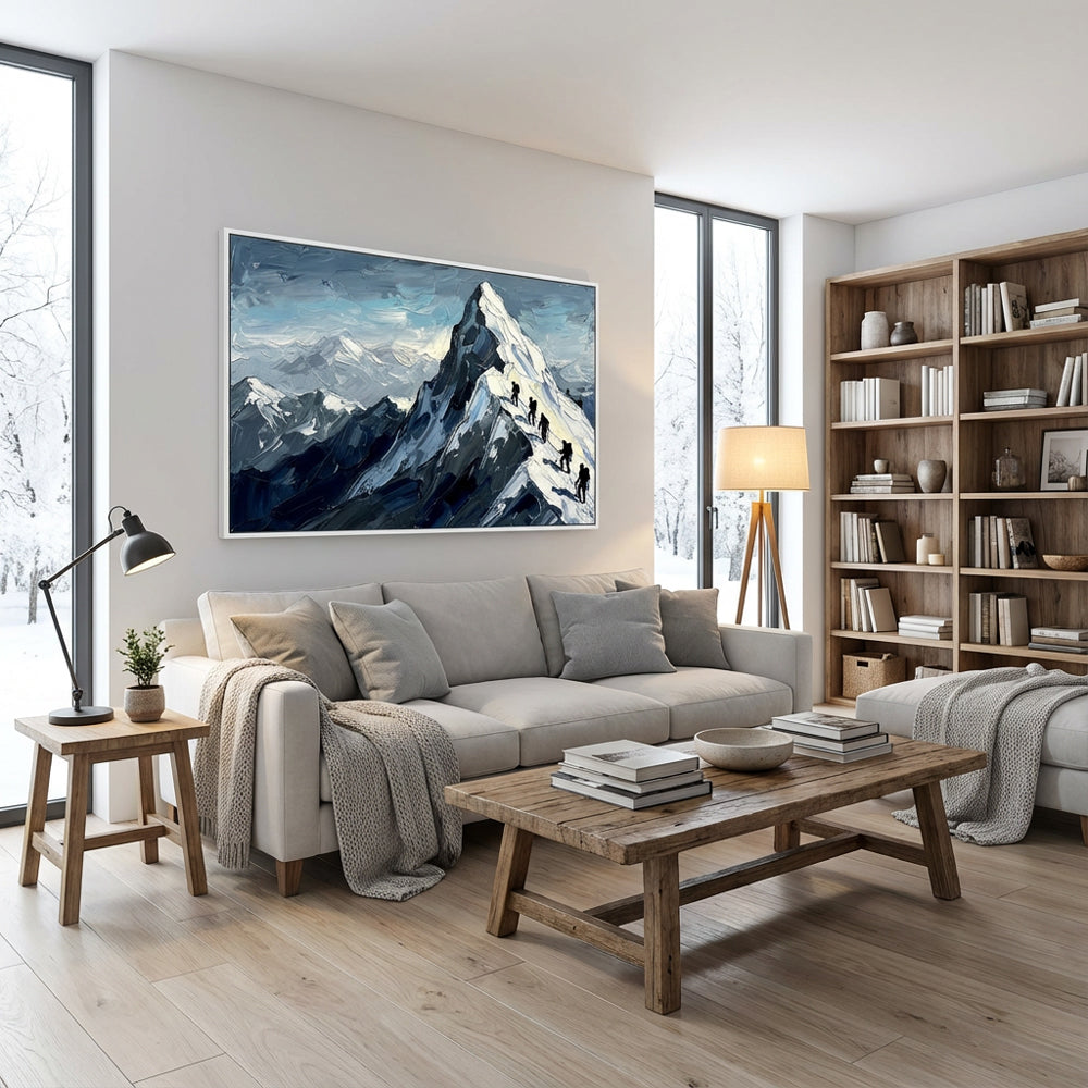 Climbers of the Peak – Impressionist Alpine Adventure Oil-Style Artwork Handcrafted Painting