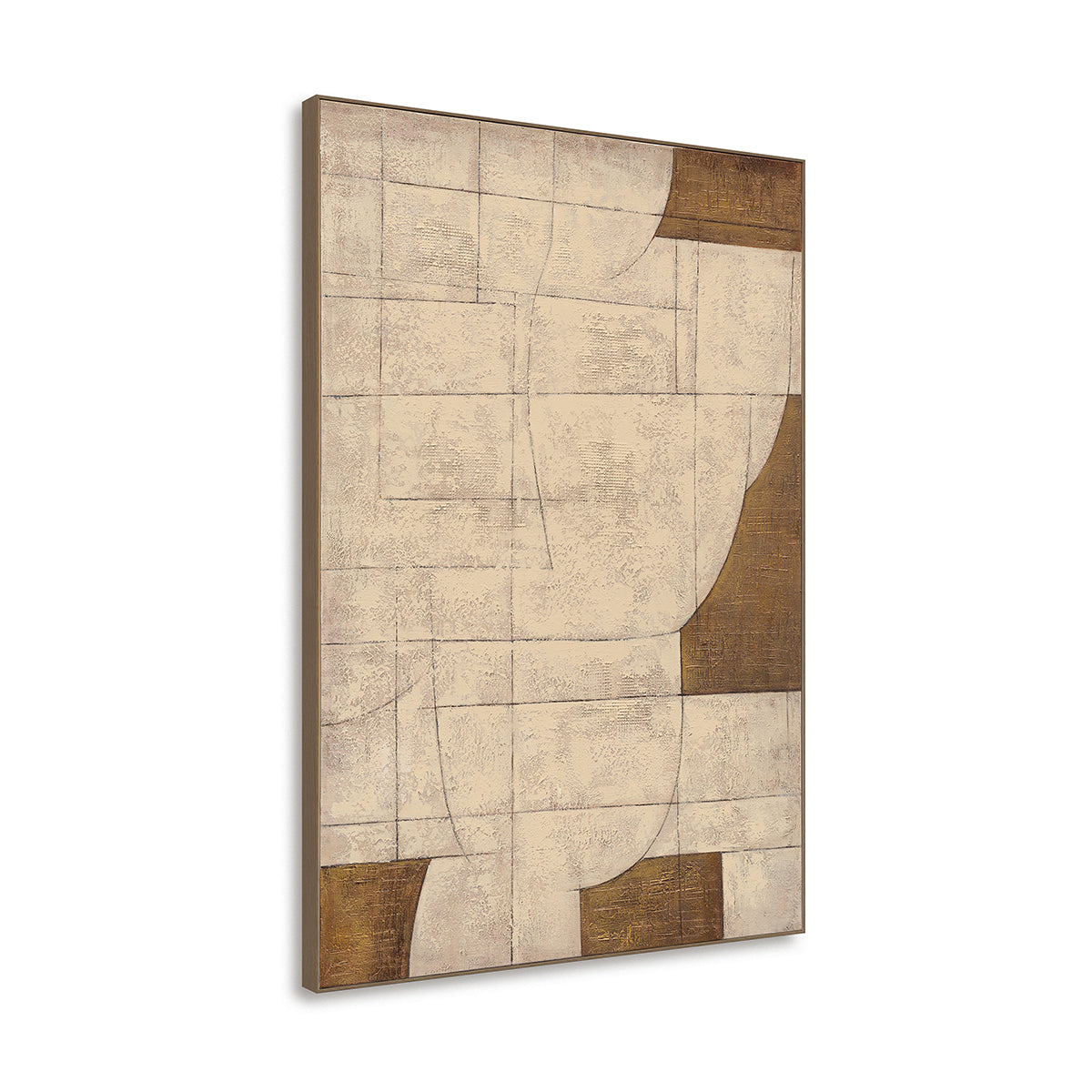 Handmade Abstract Geometric Canvas Painting Neutral Beige & Golden Tones