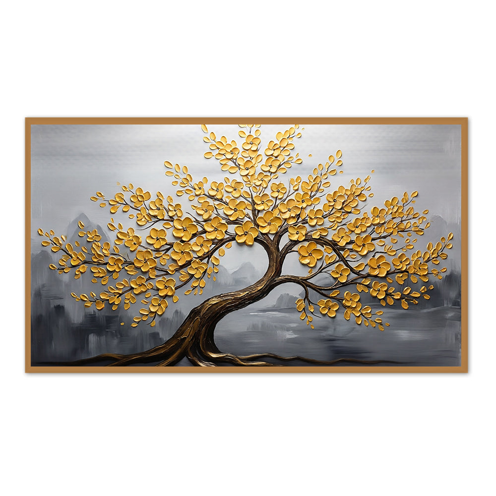 Golden Blossom Tree Painting – Modern Textured Art Style  Handcrafted Wall Art